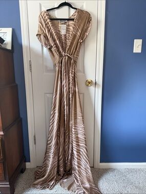 Meghan LA Taupe Zebra-Print Maxi Dress